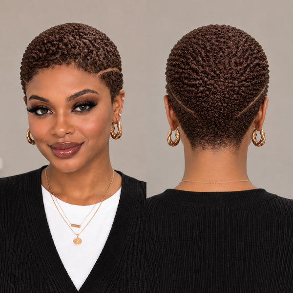 Bequeen Short Cut Afro Kinky TWA Full Lace Wig 100% Human Hair