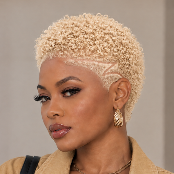 Bequeen Short Cut Blonde Afro Kinky TWA Full Lace Wig-3