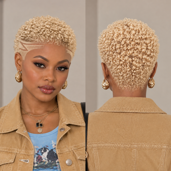 Bequeen Short Cut Blonde Afro Kinky TWA Full Lace Wig-3