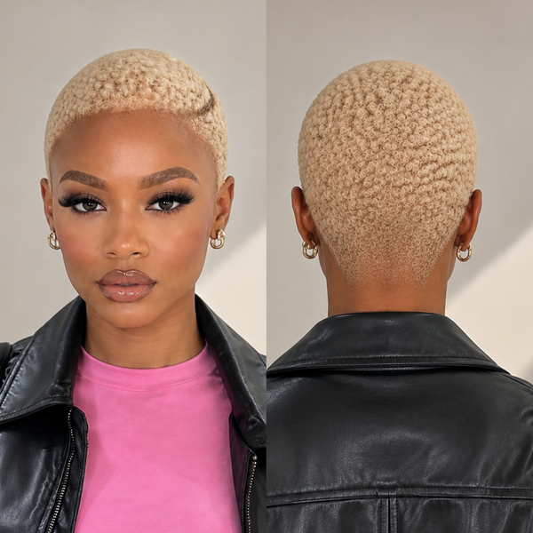 Bequeen Short Cut Blonde Afro Kinky TWA Full Lace Wig