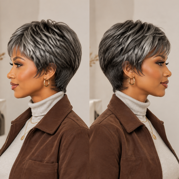 Bequeen Short Straight Pixie Cut 100% Human Hair Wig