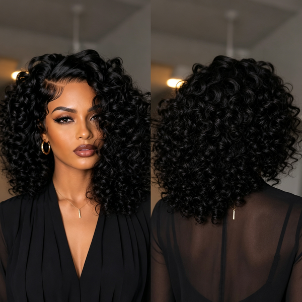 Bequeen Side Part Black Bouncy Bob Wig