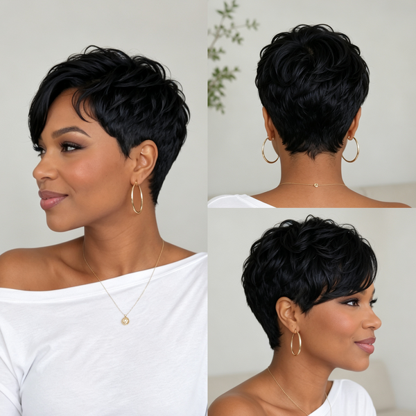 Bequeen Side Part Feshion Pixie Cut Sexy Wave Full Lace Wig