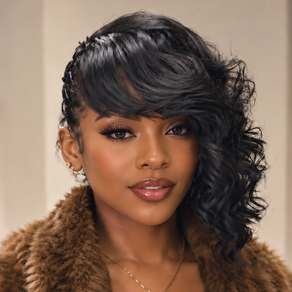 Bequeen Side Part Natural Wave 1B Frontal Lace Wig