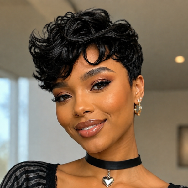 Bequeen Sunset Orange #350 Loose Wave Style No Lace Pixie Wig 100% Human Hair