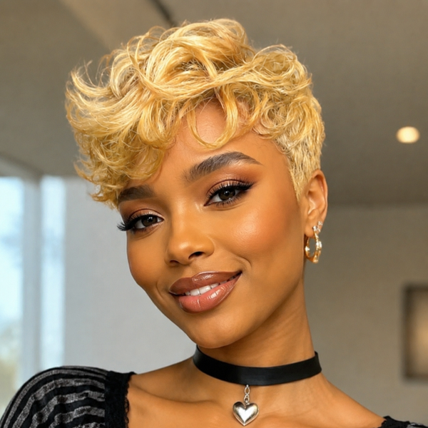 Bequeen Sunset Orange #350 Loose Wave Style No Lace Pixie Wig 100% Human Hair