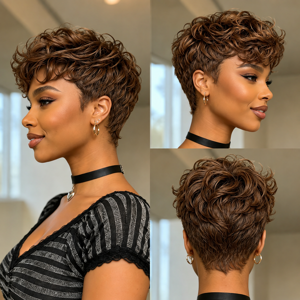 Bequeen Sunset Orange #350 Loose Wave Style No Lace Pixie Wig 100% Human Hair