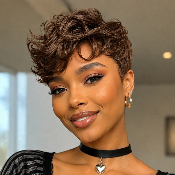 Bequeen Sunset Orange #350 Loose Wave Style No Lace Pixie Wig 100% Human Hair
