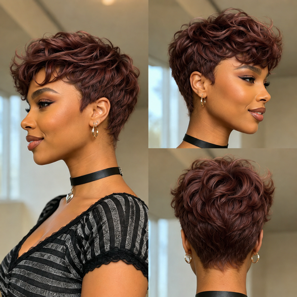 Bequeen Sunset Orange #350 Loose Wave Style No Lace Pixie Wig 100% Human Hair