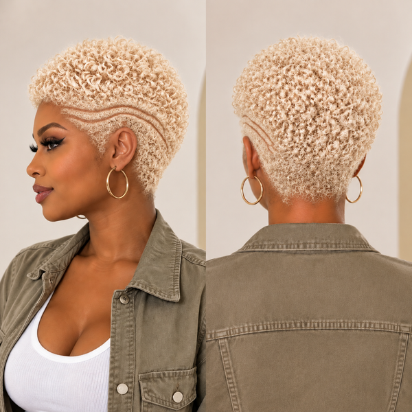 Bequeen TWA Curly Edge Style Full Lace Pixie Full Cap Wig