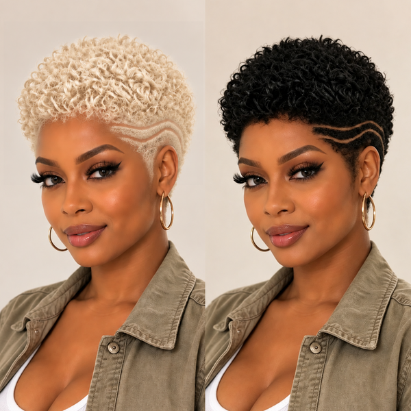 Bequeen TWA Curly Edge Style Full Lace Pixie Full Cap Wig