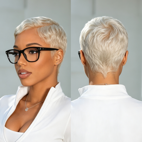 Bequeen Wavy Platinum Pixie Cut Full Lace Wig