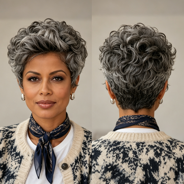 Bequeen 13X4 Lace Salt & Pepper Curl Side Part 100% Human Hair Wig