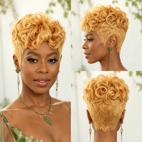 Bequeen Yellow Finger Wave Pixie Wig