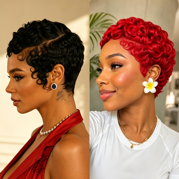 Bequeen 13X6 Lace Side Part Finger Wave Short Cut Pixie Wig