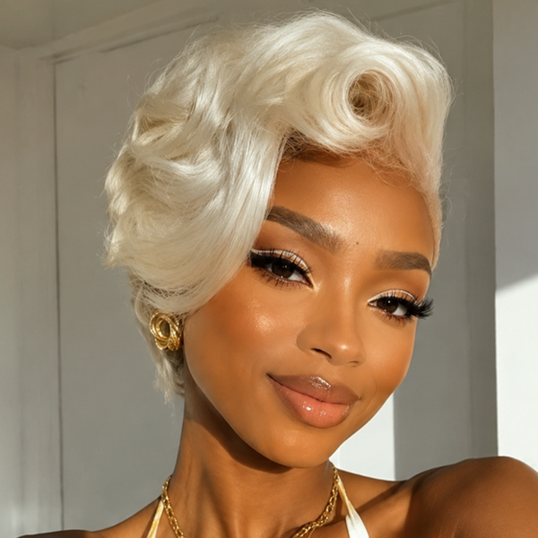 Bequeen 13×4 Elegant Platinum Wave Style Frontal Lace Pixie Wig