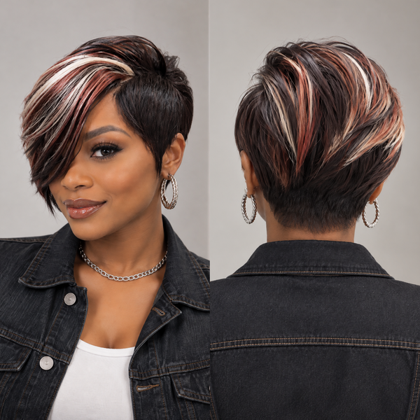 Bequeen 13×4 Lace #1B#33#613 Multi-tone Skunk Stripe Highlights Full Cap Wig