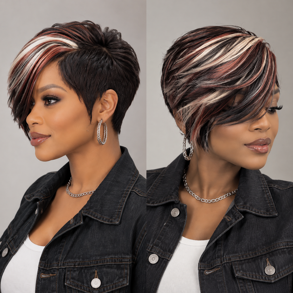 Bequeen 13×4 Lace #1B#33#613 Multi-tone Skunk Stripe Highlights Full Cap Wig