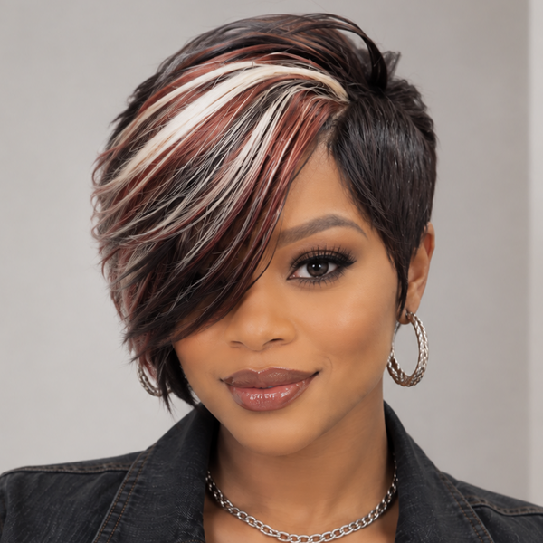 Bequeen 13×4 Lace #1B#33#613 Multi-tone Skunk Stripe Highlights Full Cap Wig
