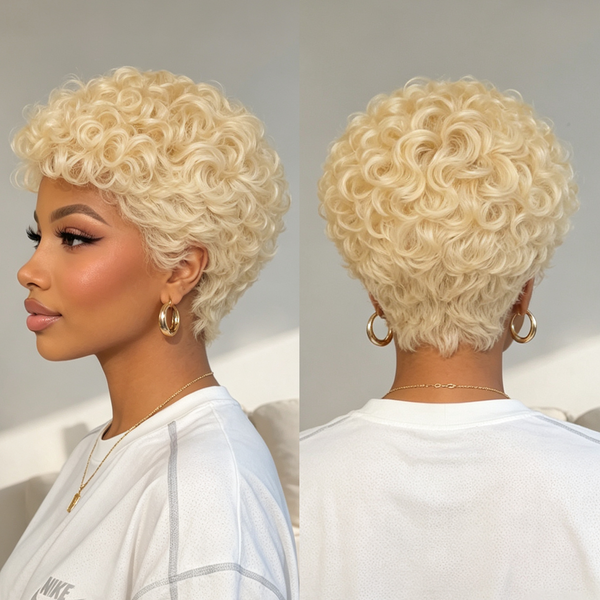 Bequeen 13×4 Lace Blonde Short Cut Finger Wave Full Cap Wig