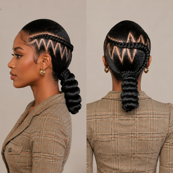 Bequeen 1B  Braid Low Bun Human Hair Wig For Black Women