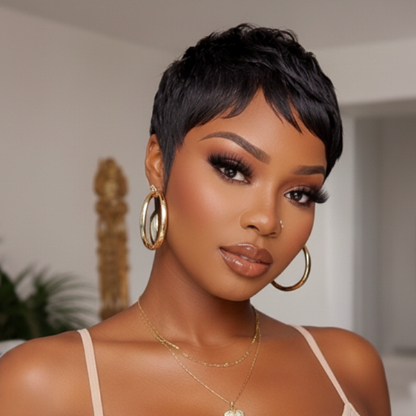 Bequeen 1B Light Special Made Pixie Cut Wig