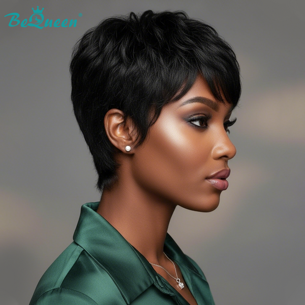 Bequeen 1B Natural Wave Short Cut Pixie Wig For Black Woman