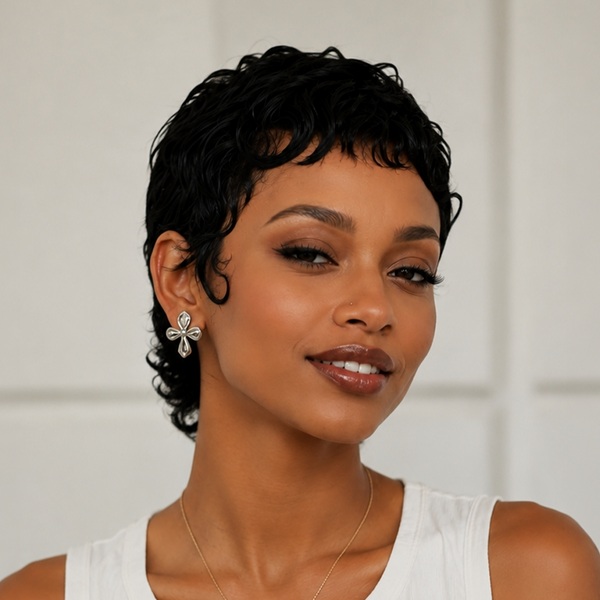 Bequeen 1B Natural Wet Style Special Pixie Cut Wig 100% Human Hair