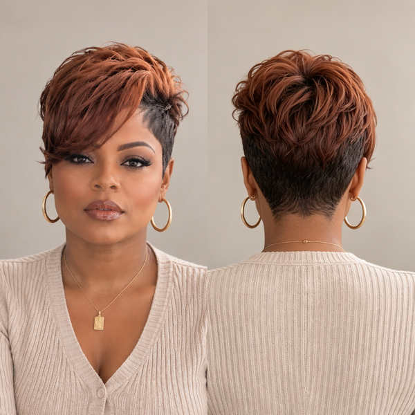 Bequeen 1B Root #30 Color Side Part Lace Pixie Full Cap Wig