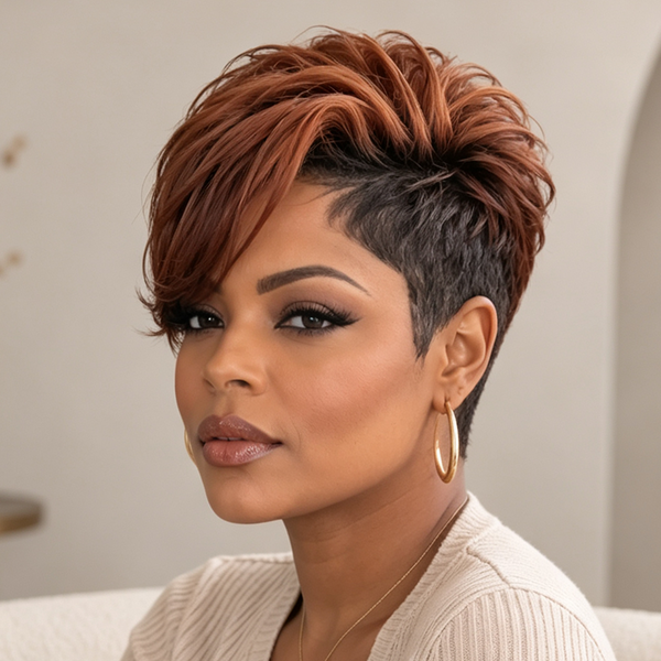Bequeen 1B Root #30 Color Side Part Lace Pixie Full Cap Wig