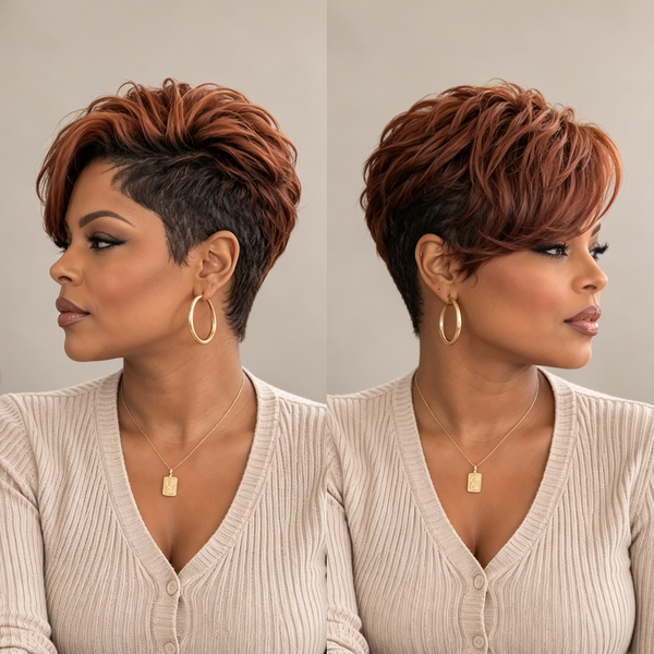 Bequeen 1B Root #30 Color Side Part Lace Pixie Full Cap Wig