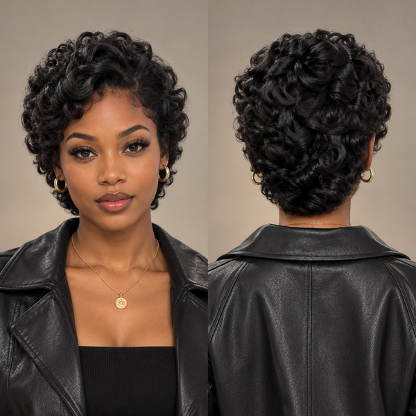 Bequeen 1B Small Finger Wave 13×4 Lace Pixie Full Cap Wig