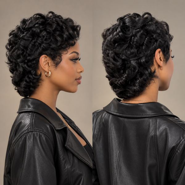 Bequeen 1B Small Finger Wave 13×4 Lace Pixie Full Cap Wig