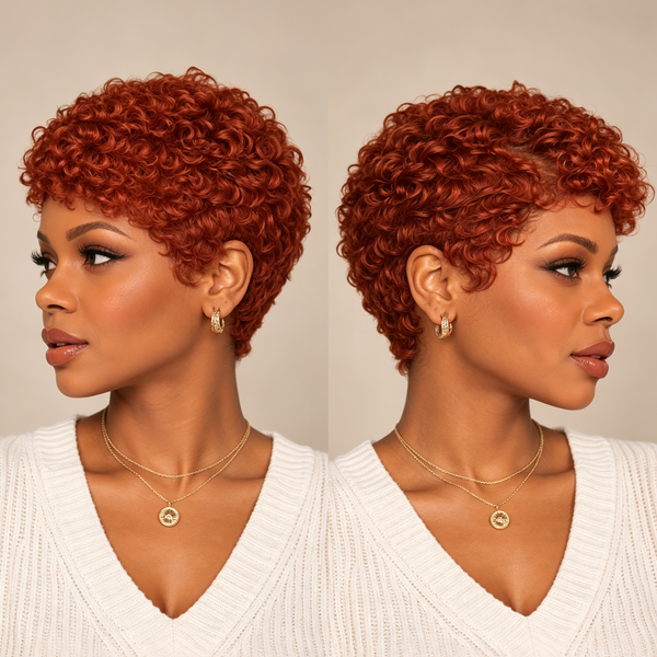 Bequeen #350 Color Small Finger Wave Pixie No Lace Full Cap Wig