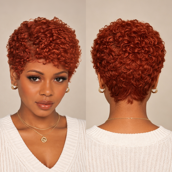 Bequeen #350 Color Small Finger Wave Pixie No Lace Full Cap Wig