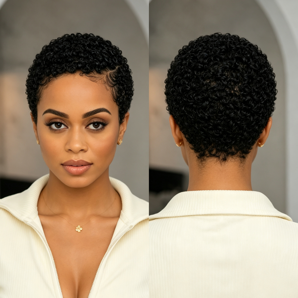 Bequeen 3s Wear-go Black Curls Glueless Lace Pixie Full Cap Wig
