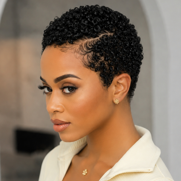 Bequeen 3s Wear-go Black Curls Glueless Lace Pixie Full Cap Wig
