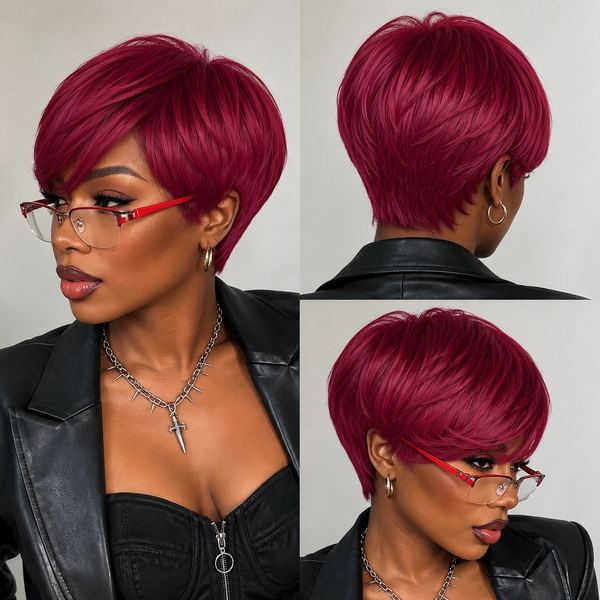 Bequeen 99J Burgundy Natural Style Pixie Cut Wig For Black Women