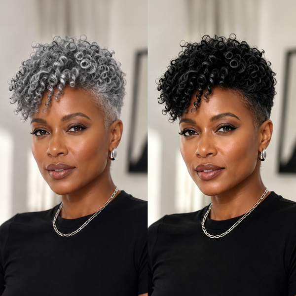Bequeen Salt And Pepper Curly Style 100% Human Hair Wig