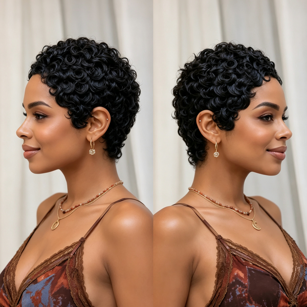 Bequeen Black Finger Wave No Lace Machine Made Short Cut Daily Full Cap Wig