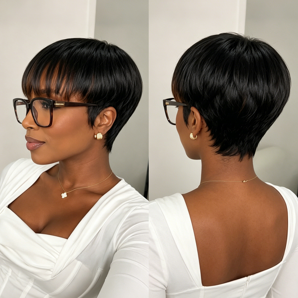 Bequeen Black Highlight Brown Natural Style Pixie Cut Wig For Black Women