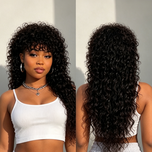 Bequeen Black Sheep-roll Fluffy 22 inch Long Mullet Wig 100% Human Hair