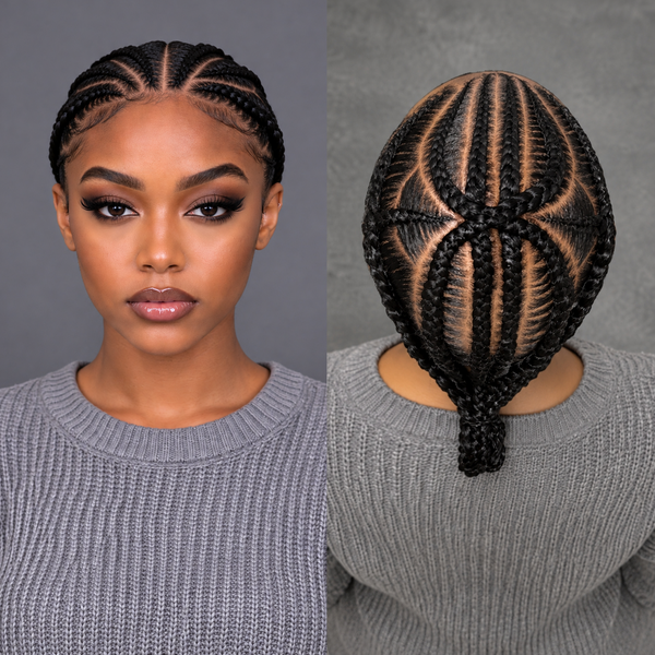 Bequeen Black Special Style Full Lace 100% Human Hair Braid Wig Frontal View Daily Style 
