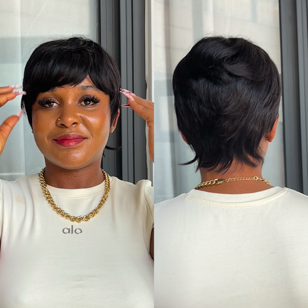 Bequeen Black Straight Natural Style Pixie Cut Wig For Black Women