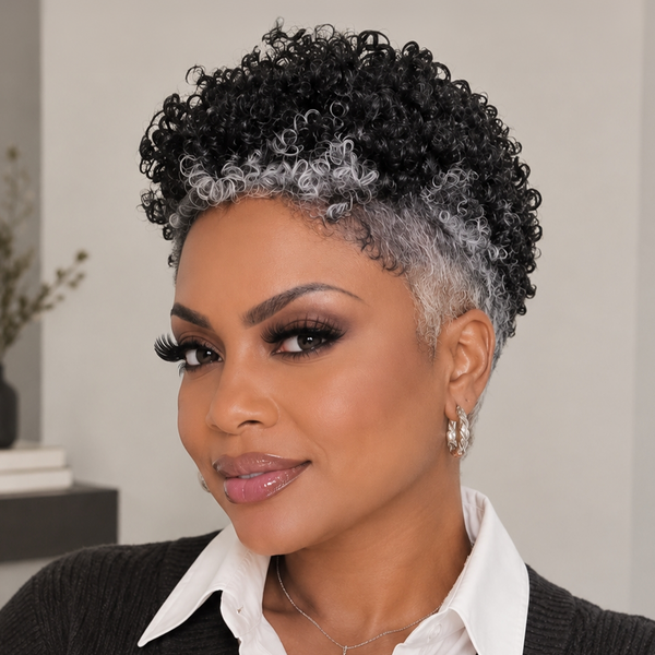 Bequeen Black&White TWA Style Frontal Lace Glueless Wig 100% Human Hair