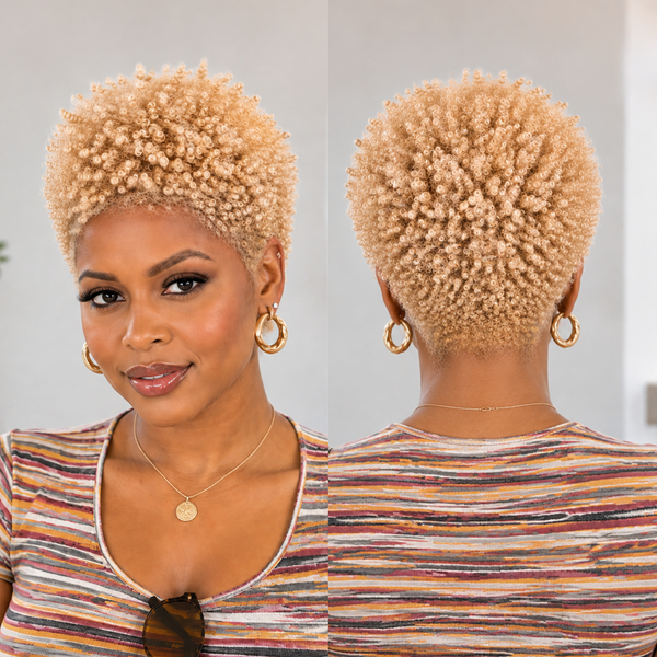 Bequeen Blonde Small Kinky Curly Wave 13×4 Lace Glueless Pixie Full Cap Wig