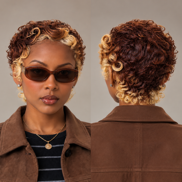 Bequeen Bronze 2 Tones Finger Wave Glueless Pixie Full Cap Wig