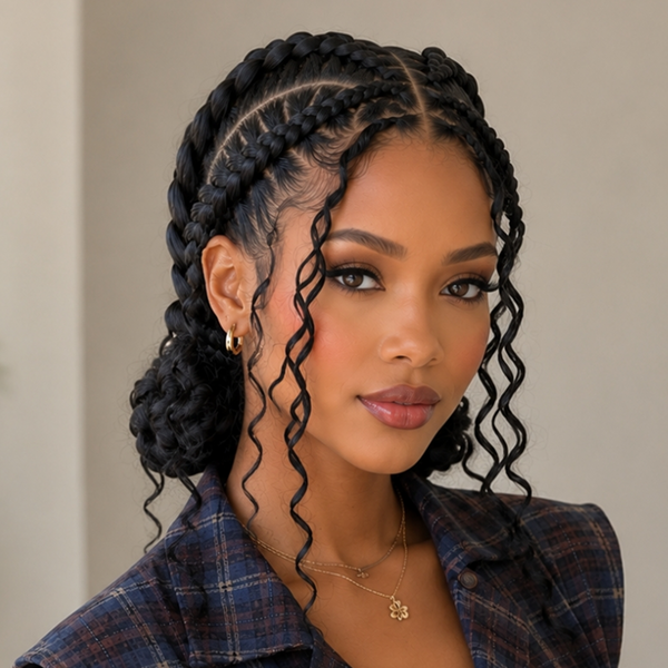 Bequeen Chic Elegant Black Braid Full Lace Wig-2
