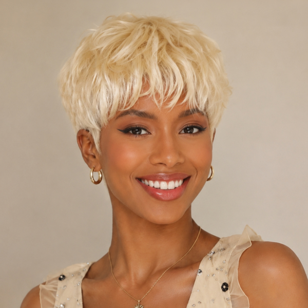 Bequeen Cool Blonde #613 Machine Made Short Cut Daily Full Cap Wig