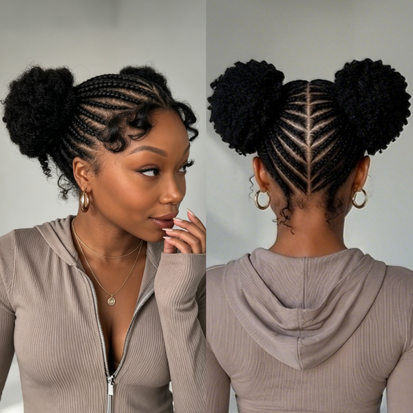 Bequeen Cute Full Lace 100% Human Hair Two Buns Braid Wig